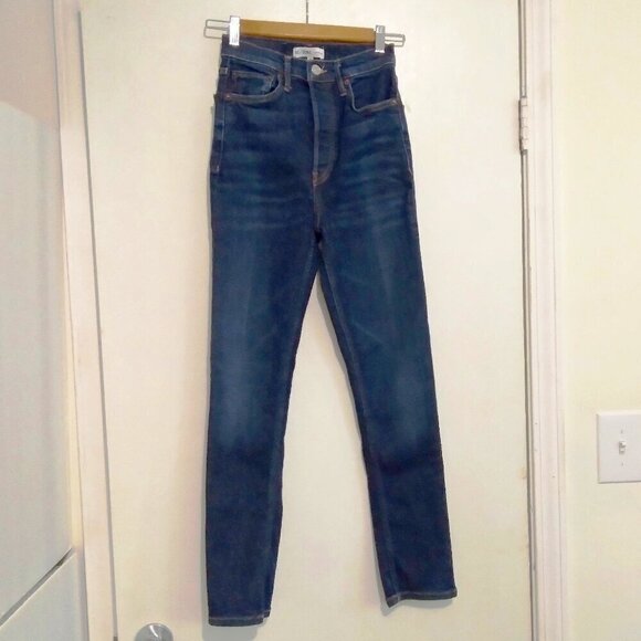 Re / Done Originals Sz 26 'Ultra High Rise Ankle Crop' Dark Wash - Picture 1 of 11